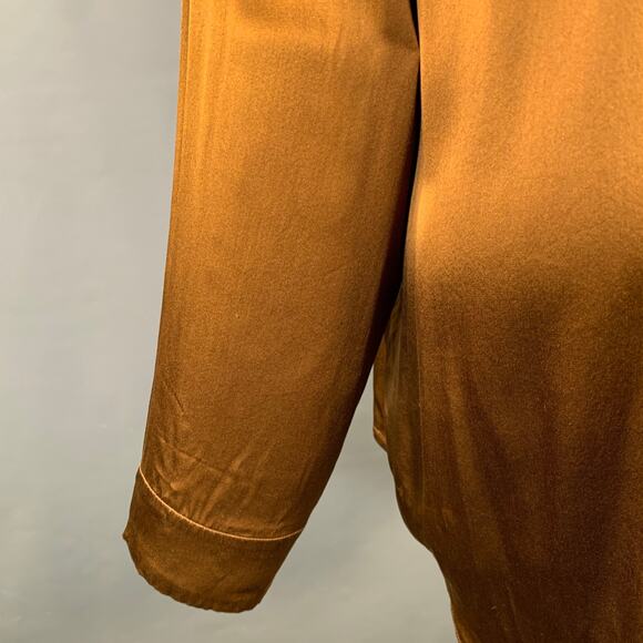 HAIDER ACKERMANN Size S Brown Silk Satin Nehru Collar Hidden Buttons Shirt - Picture 4 of 9